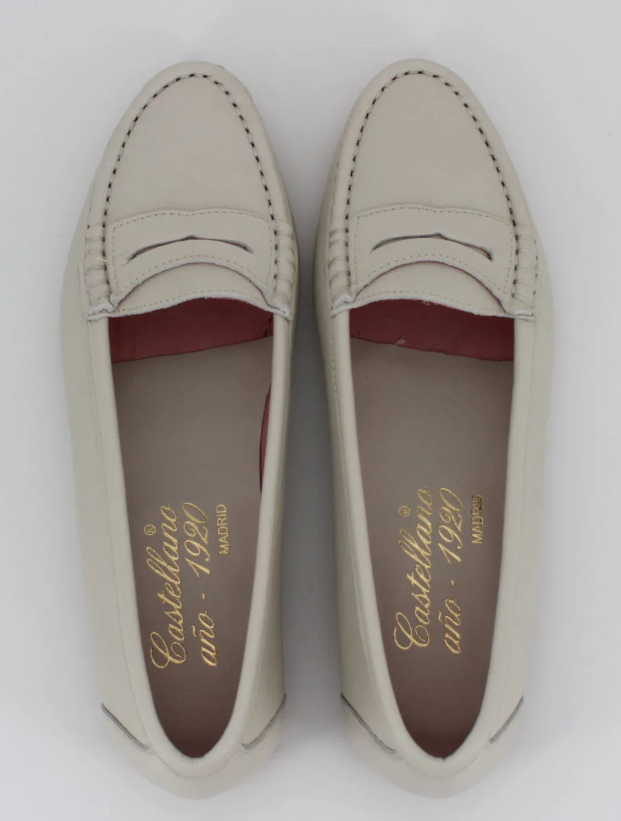 White leather women's Roma loafers