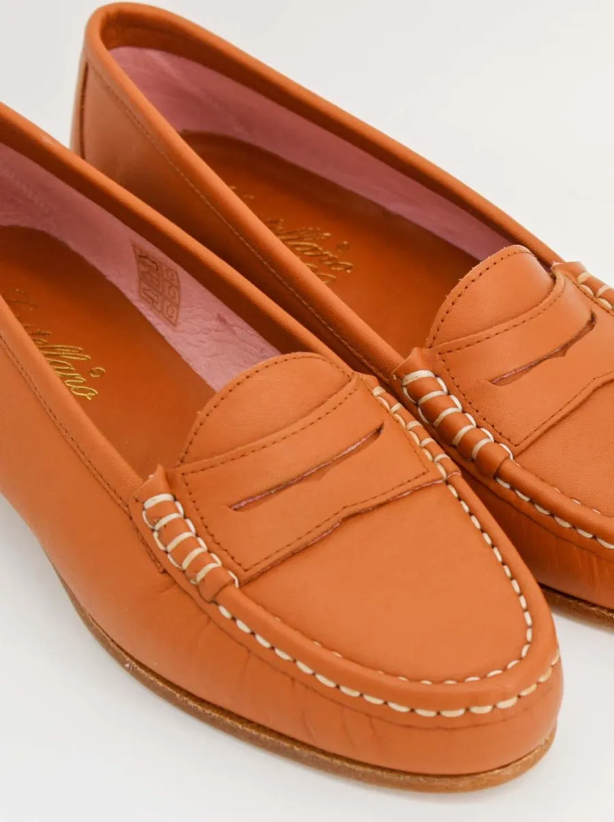 women's leather Roma moccasins in tan color