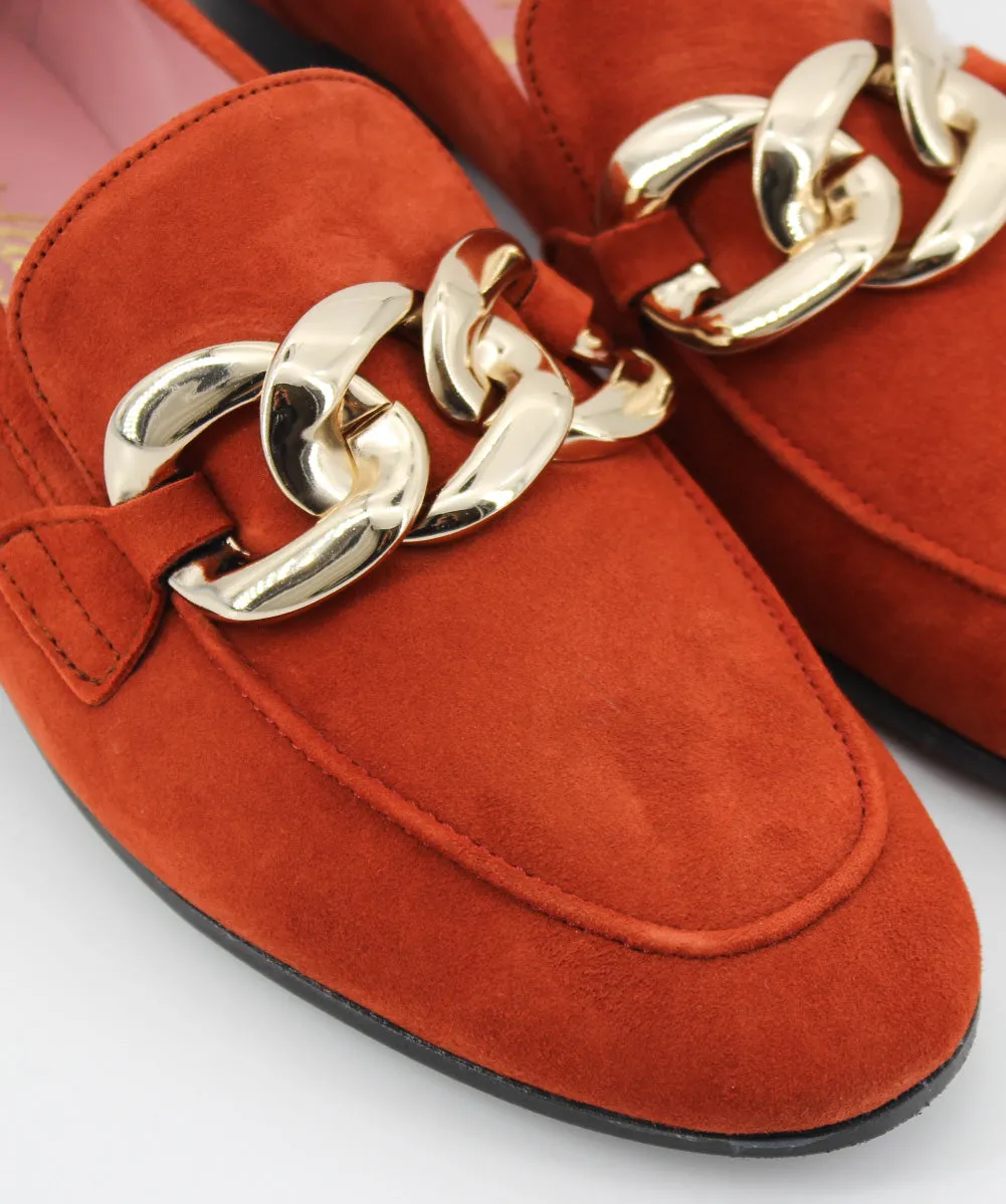 women's terracotta suede Trapani loafers