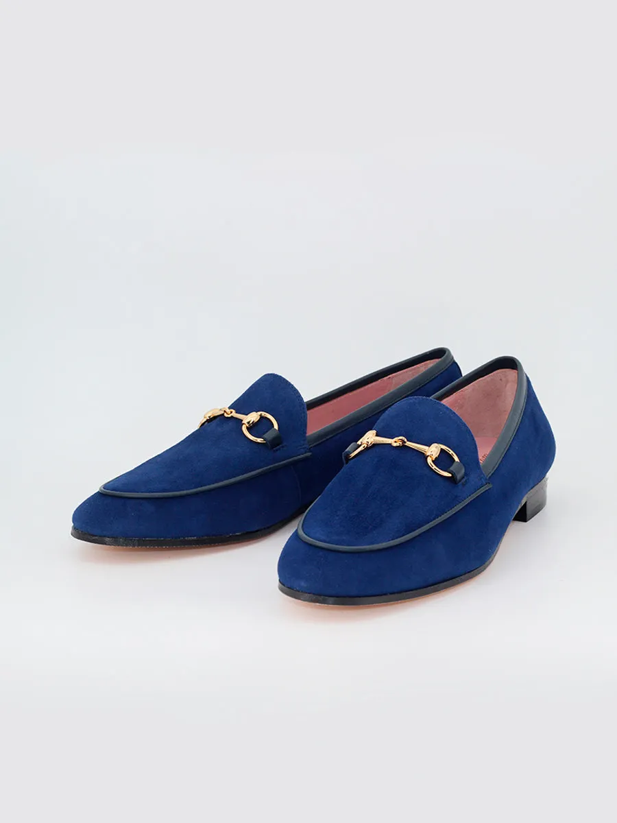 Blue Navy Suede Leather Genoa Loafers.