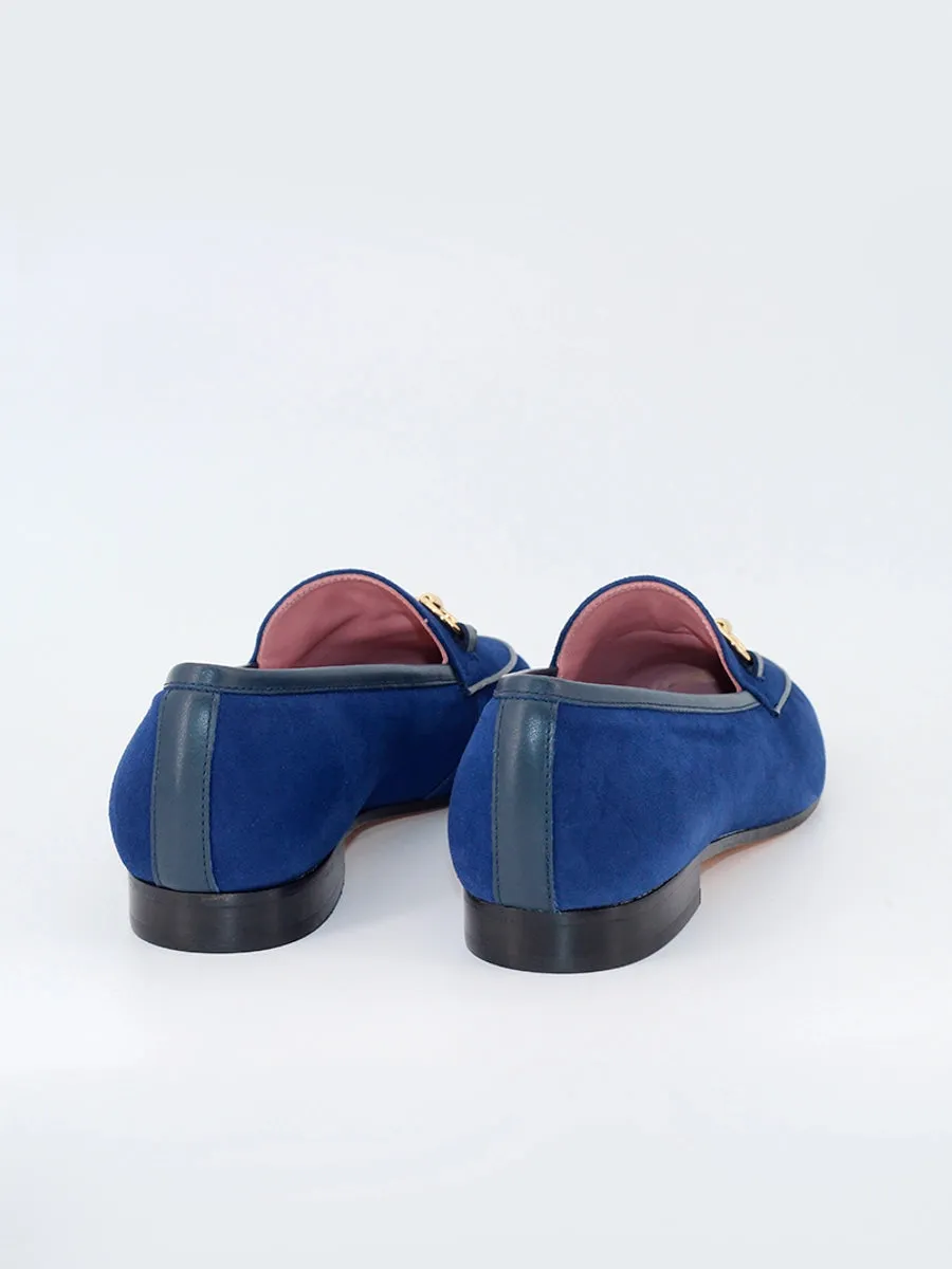 Blue Navy Suede Leather Genoa Loafers.