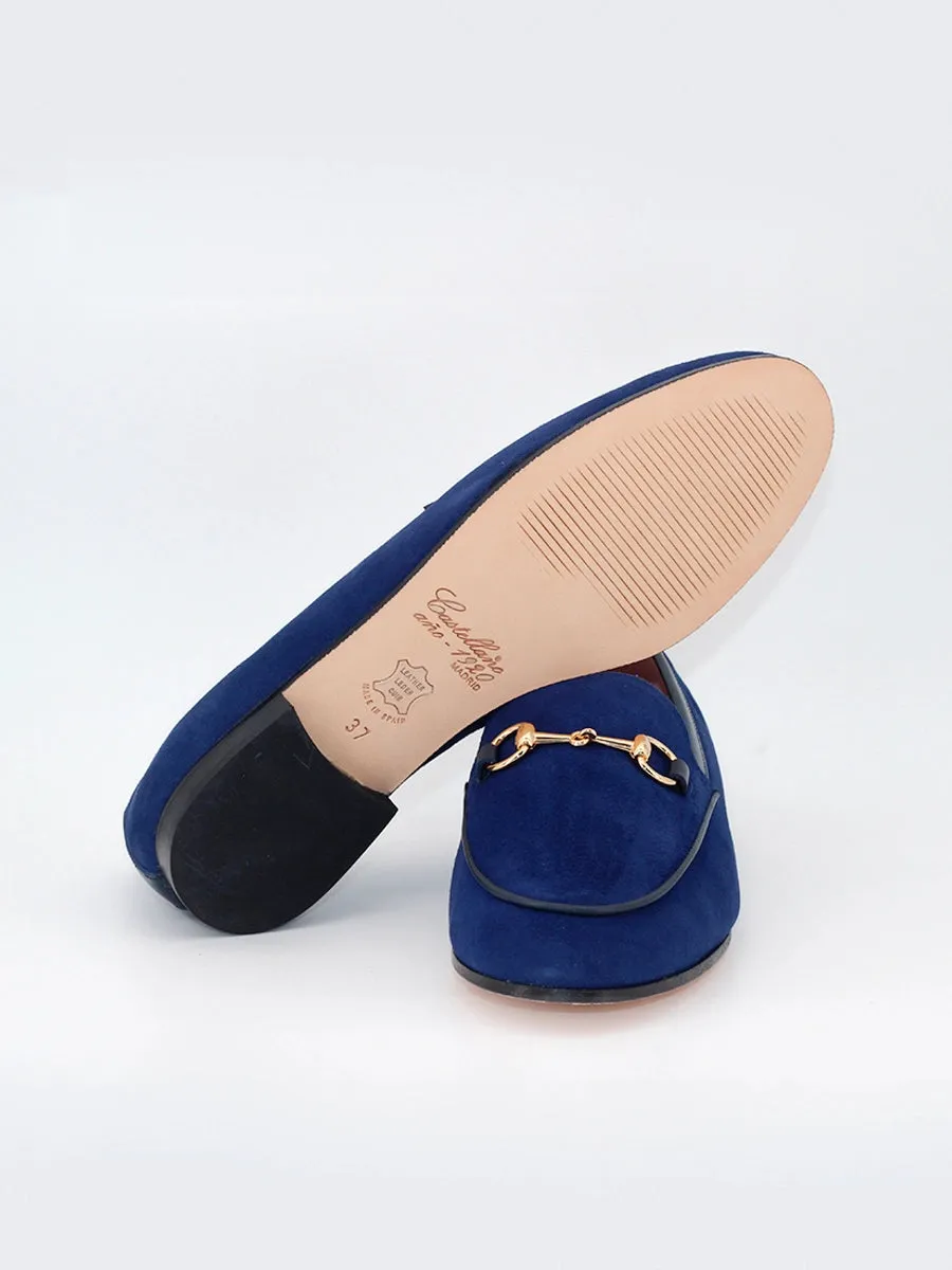 Blue Navy Suede Leather Genoa Loafers.