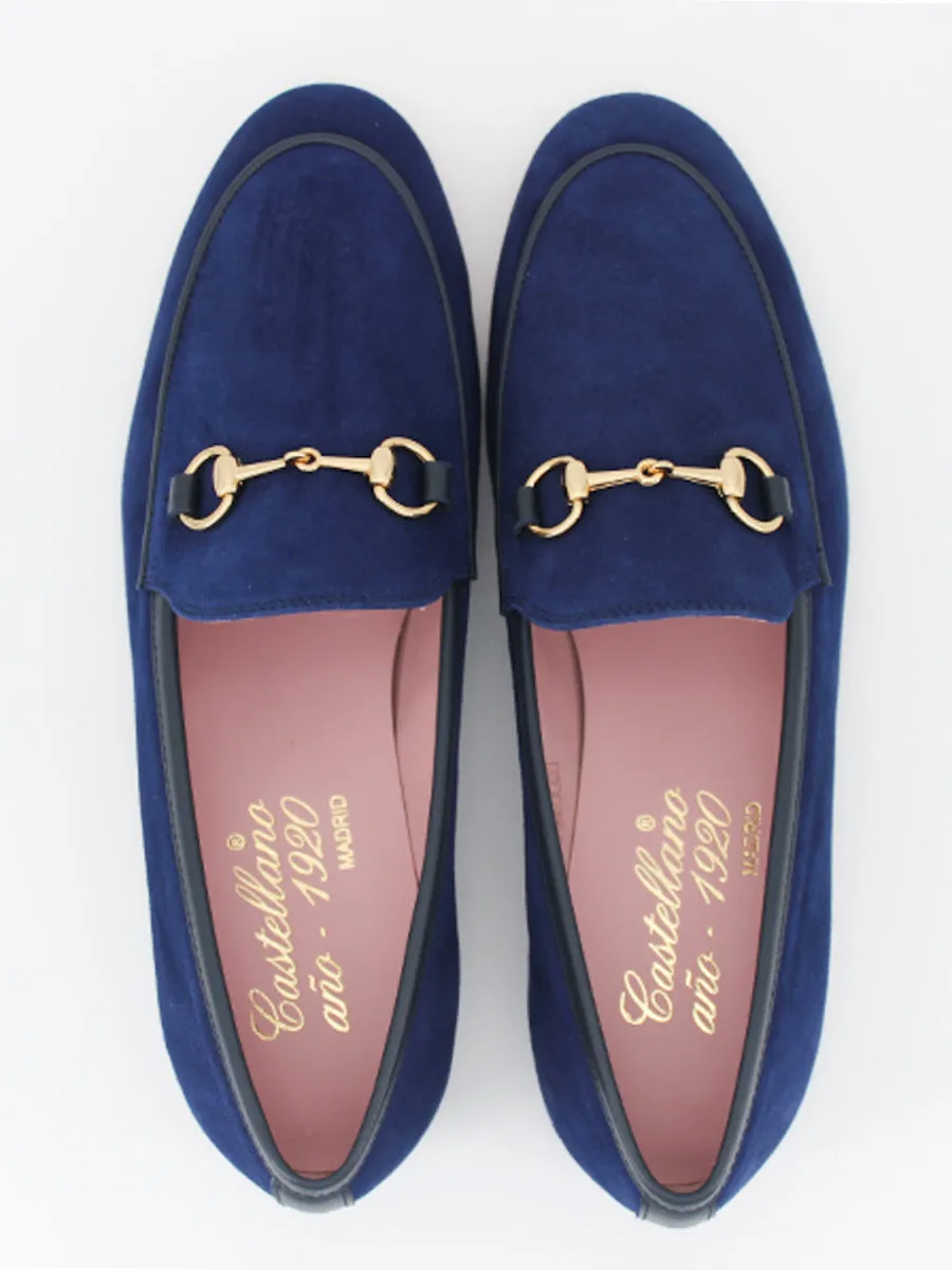 Blue Navy Suede Leather Genoa Loafers.