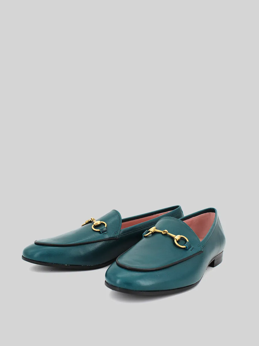 Genova green bottle leather loafers.