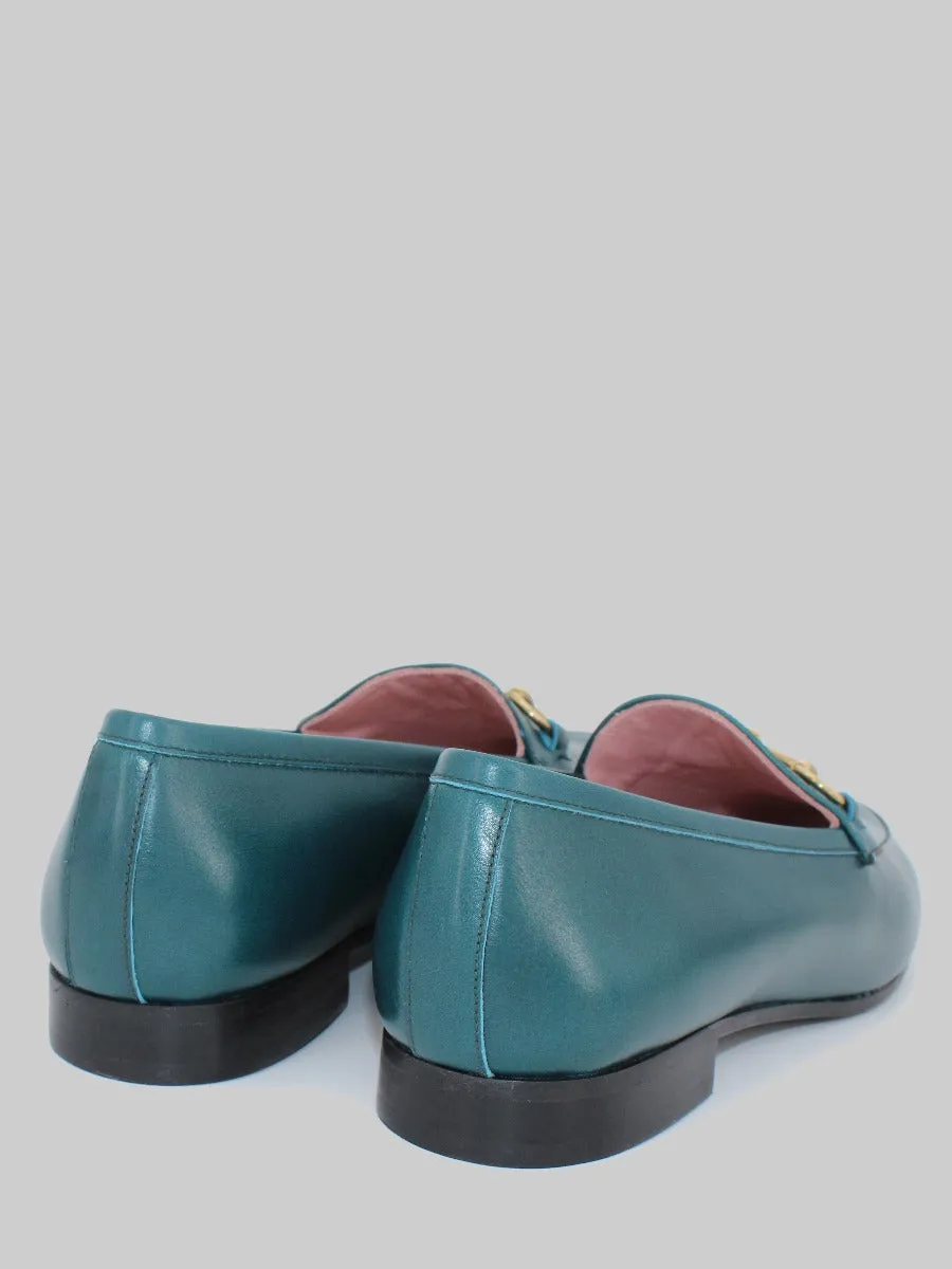 Genova green bottle leather loafers.