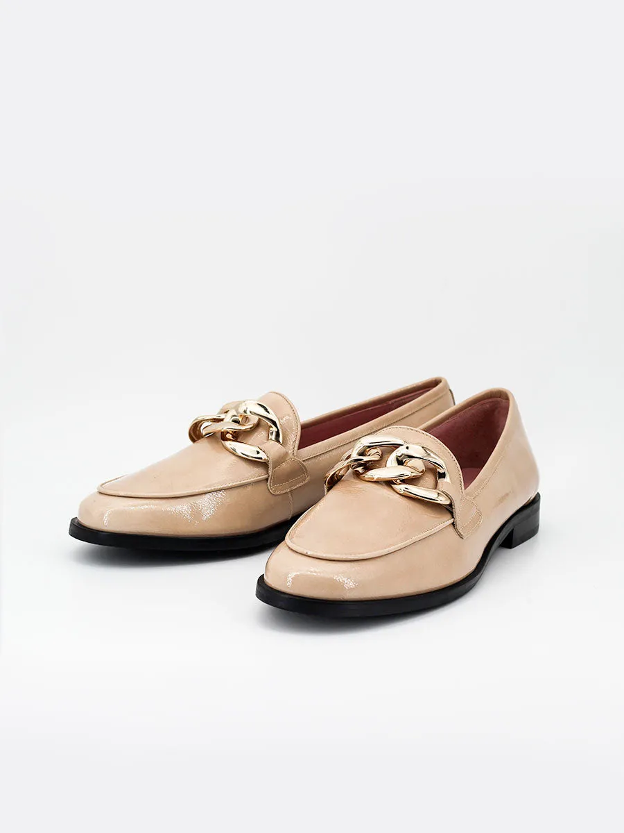 Venus Beige Patent Leather Chain Loafers