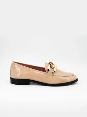 Venus Beige Patent Leather Chain Loafers