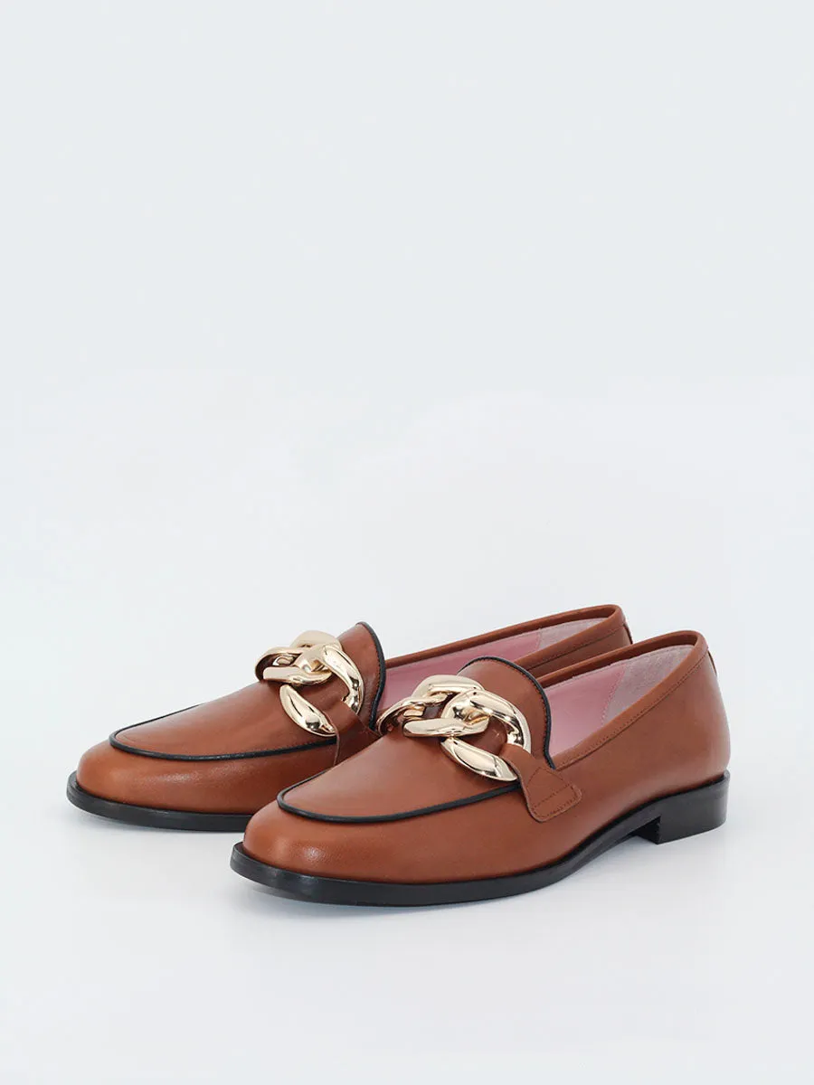 Venus leather chain loafers in brown.