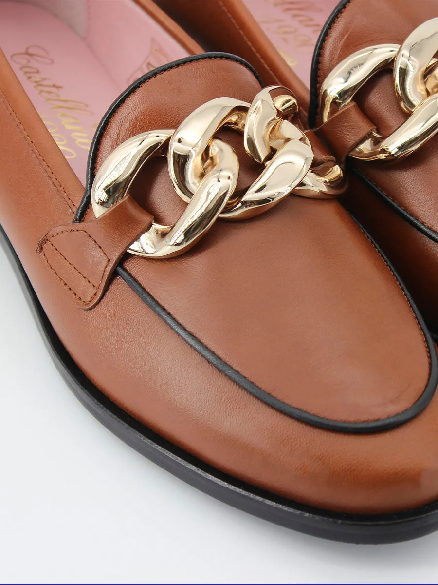 Venus leather chain loafers in brown.