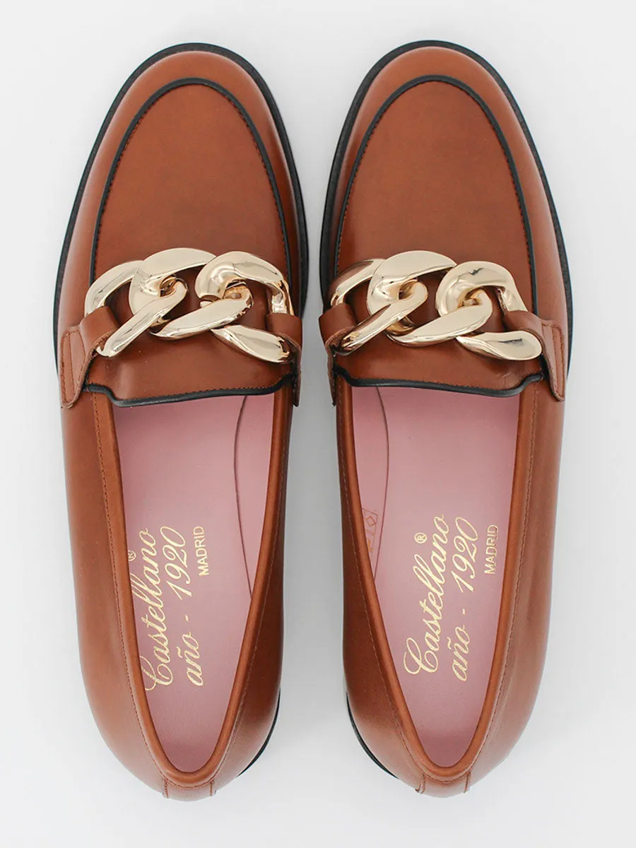 Venus leather chain loafers in brown.