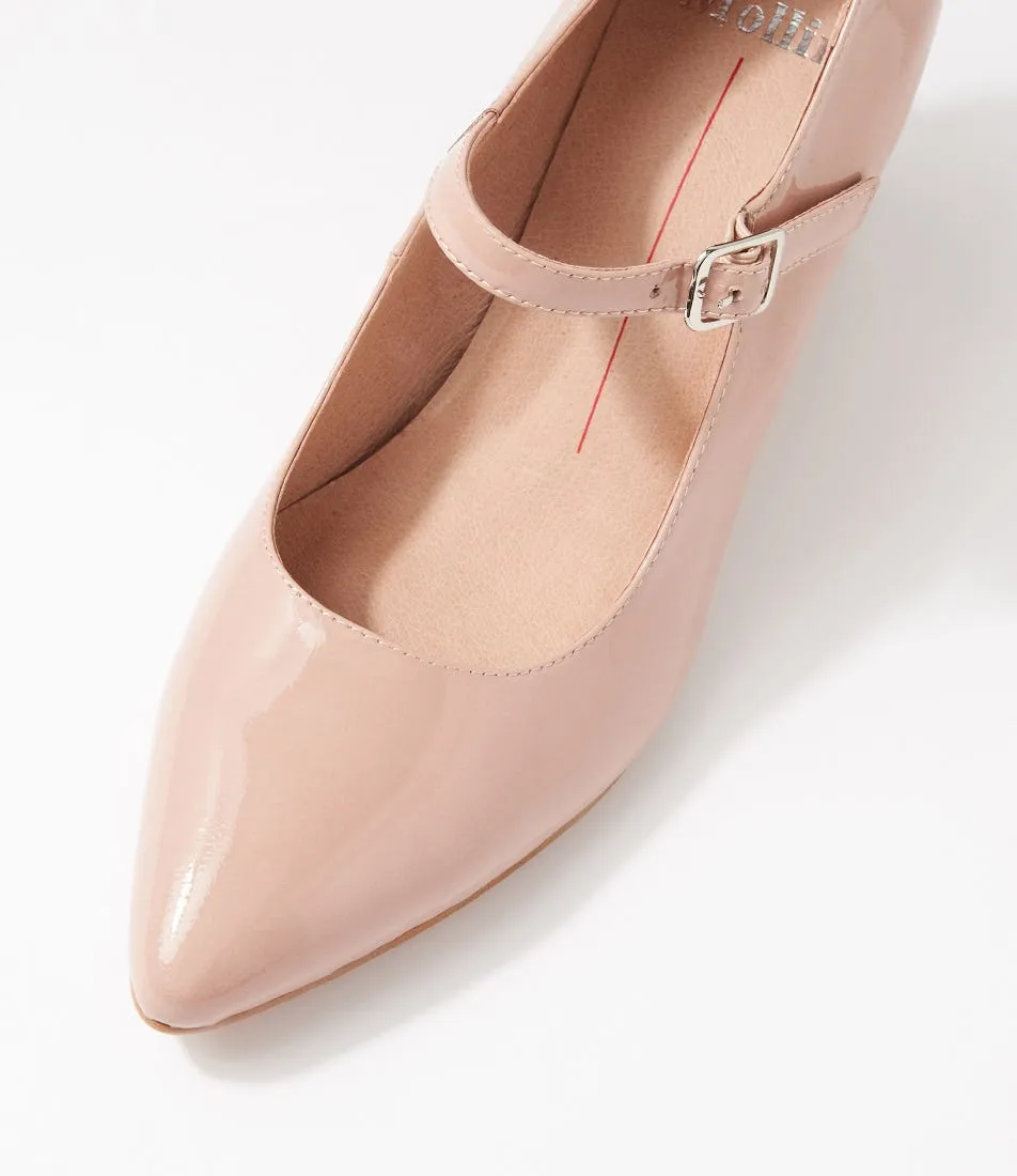 Elegant Blush Patent Leather Heeled Wedges