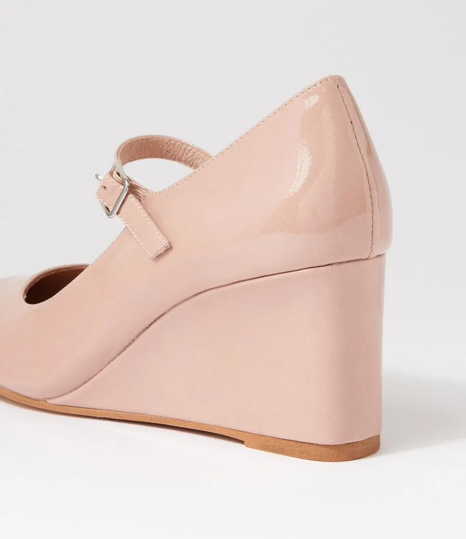 Elegant Blush Patent Leather Heeled Wedges