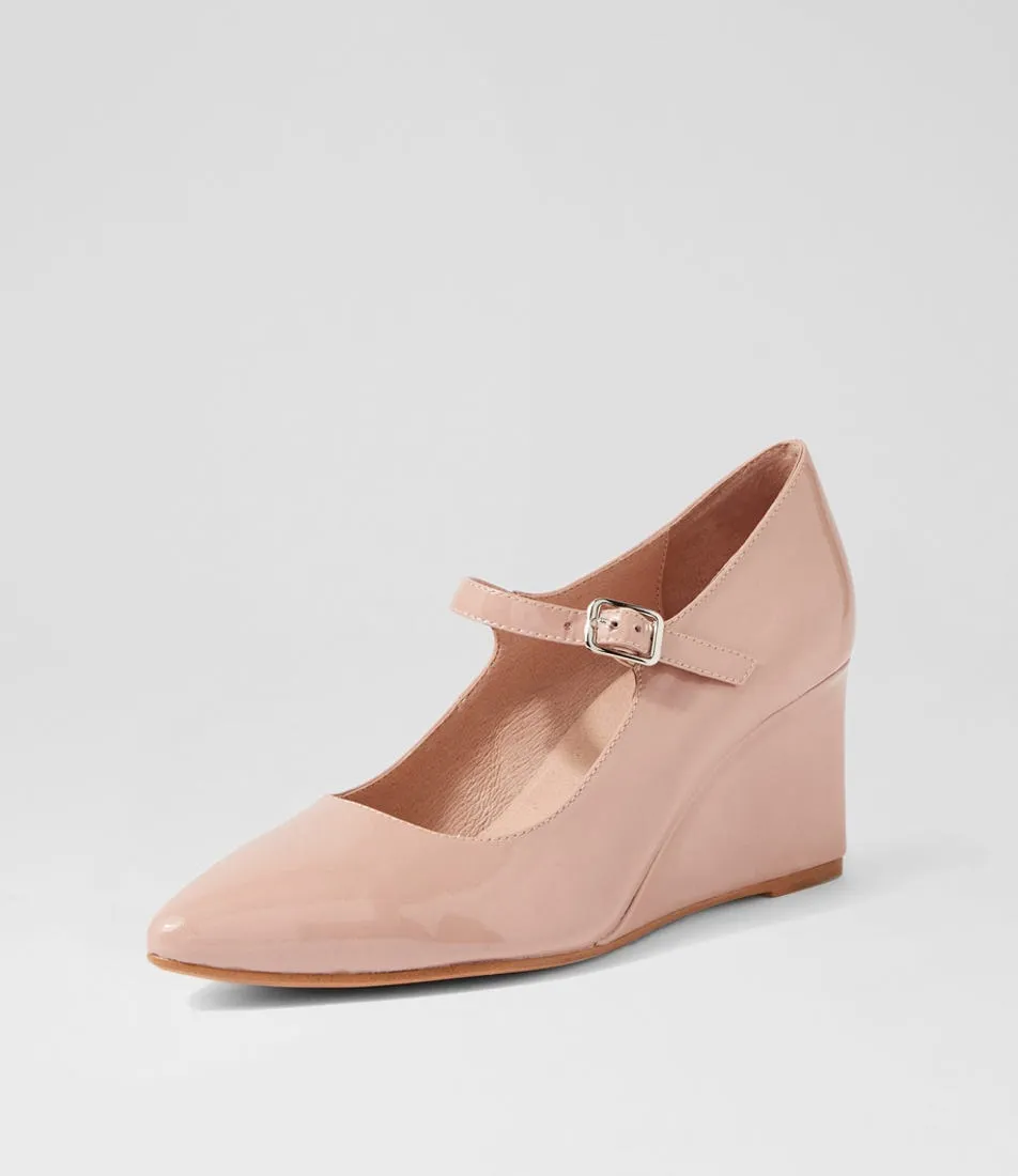 Elegant Blush Patent Leather Heeled Wedges