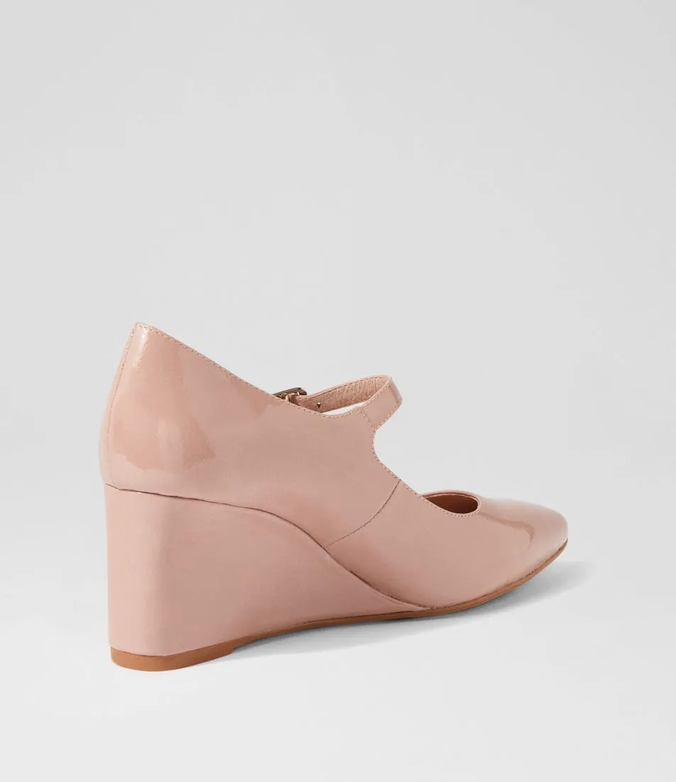 Elegant Blush Patent Leather Heeled Wedges