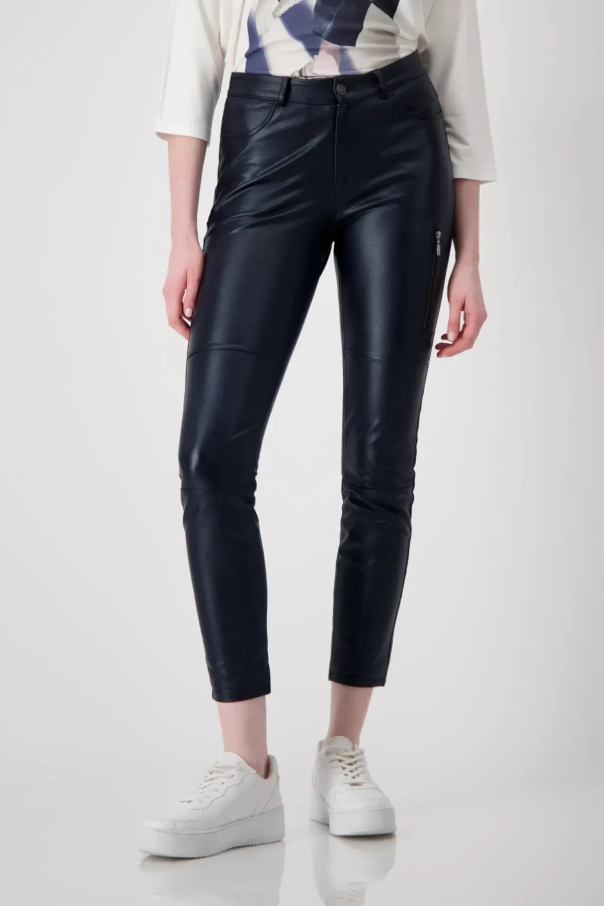 Monari Metallic Skinny Fit Trousers, Navy