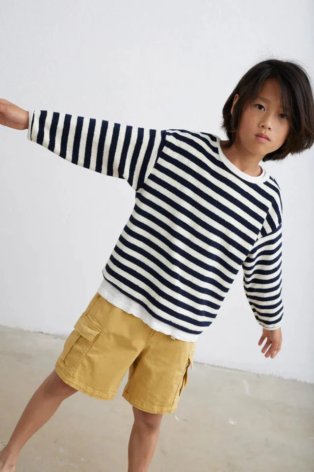 Striped Navy Towelling Sweatshirt