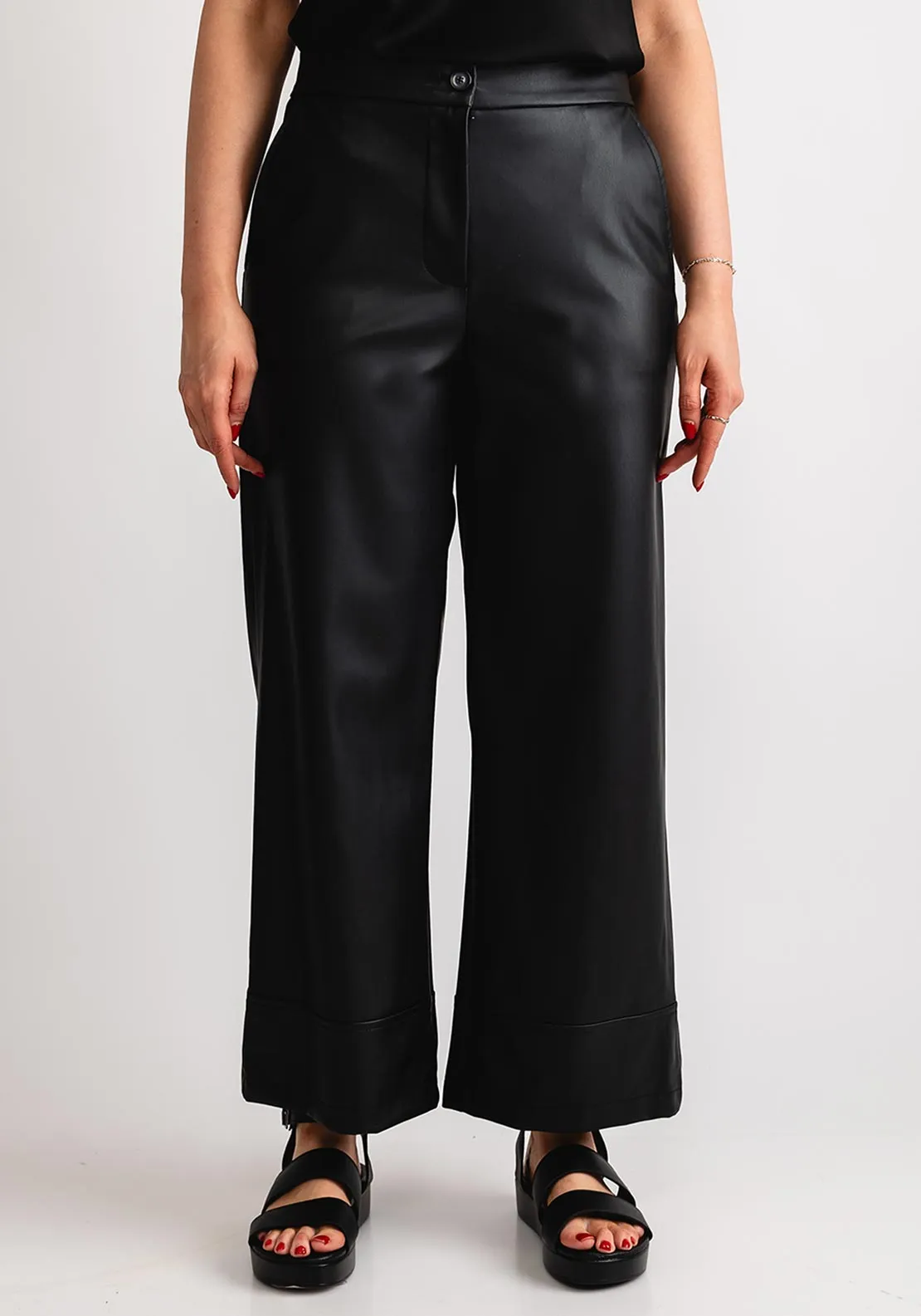 Naya Faux Leather Wide Leg Trousers, Black