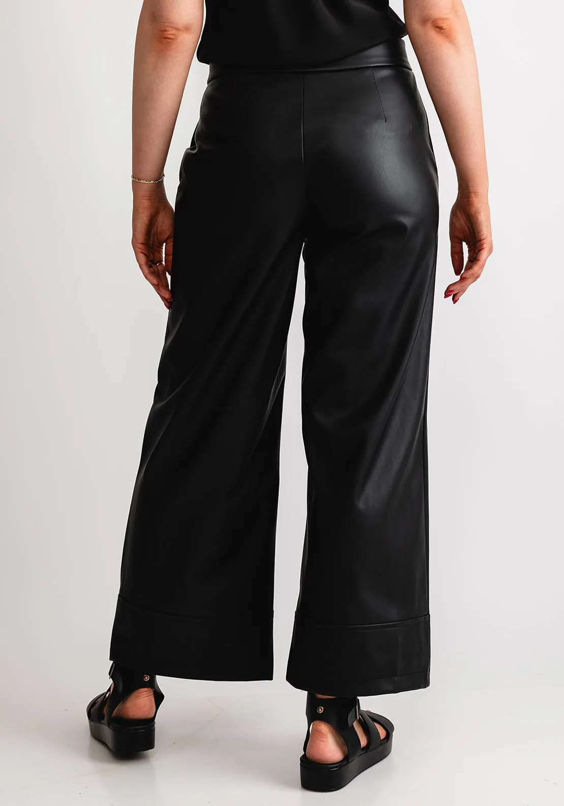 Naya Faux Leather Wide Leg Trousers, Black