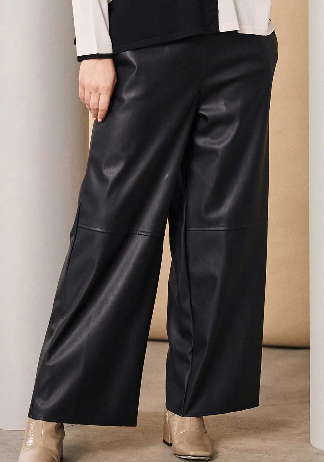 Naya Faux Leather Wide Leg Trousers, Black