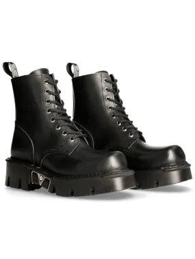 Black Leather Military-Inspired Platform Boots