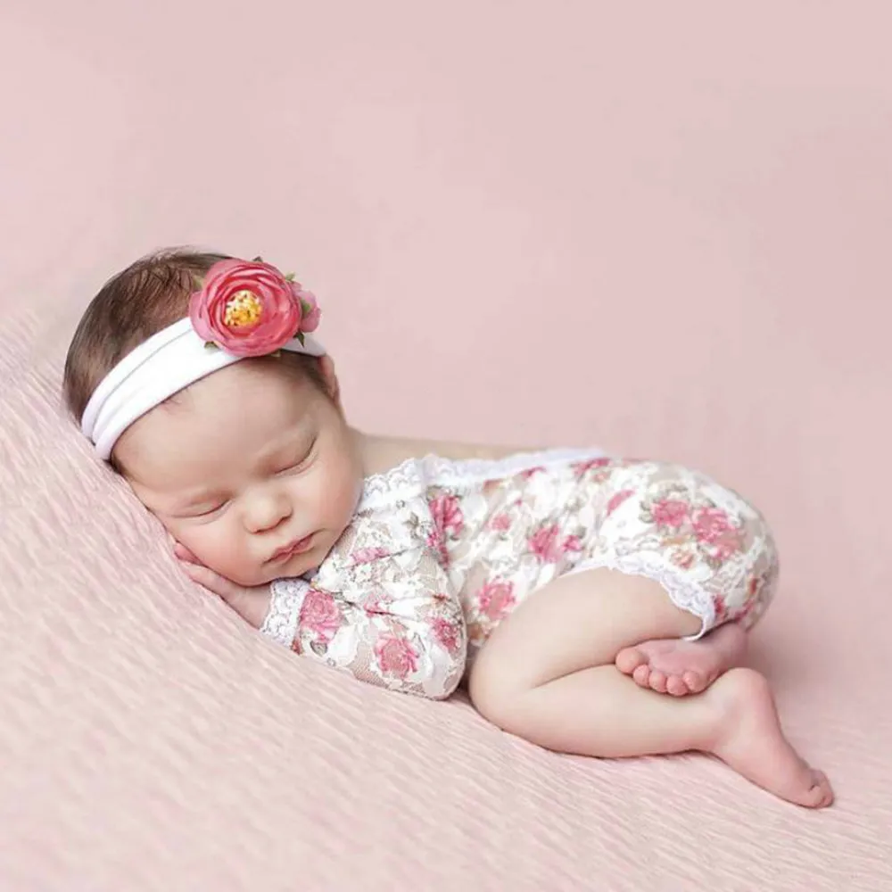 Newborn Baby Girl Lace Rose Romper - Photography Prop