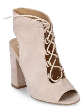 Nude Micro Peep Toe Lace Block Heels