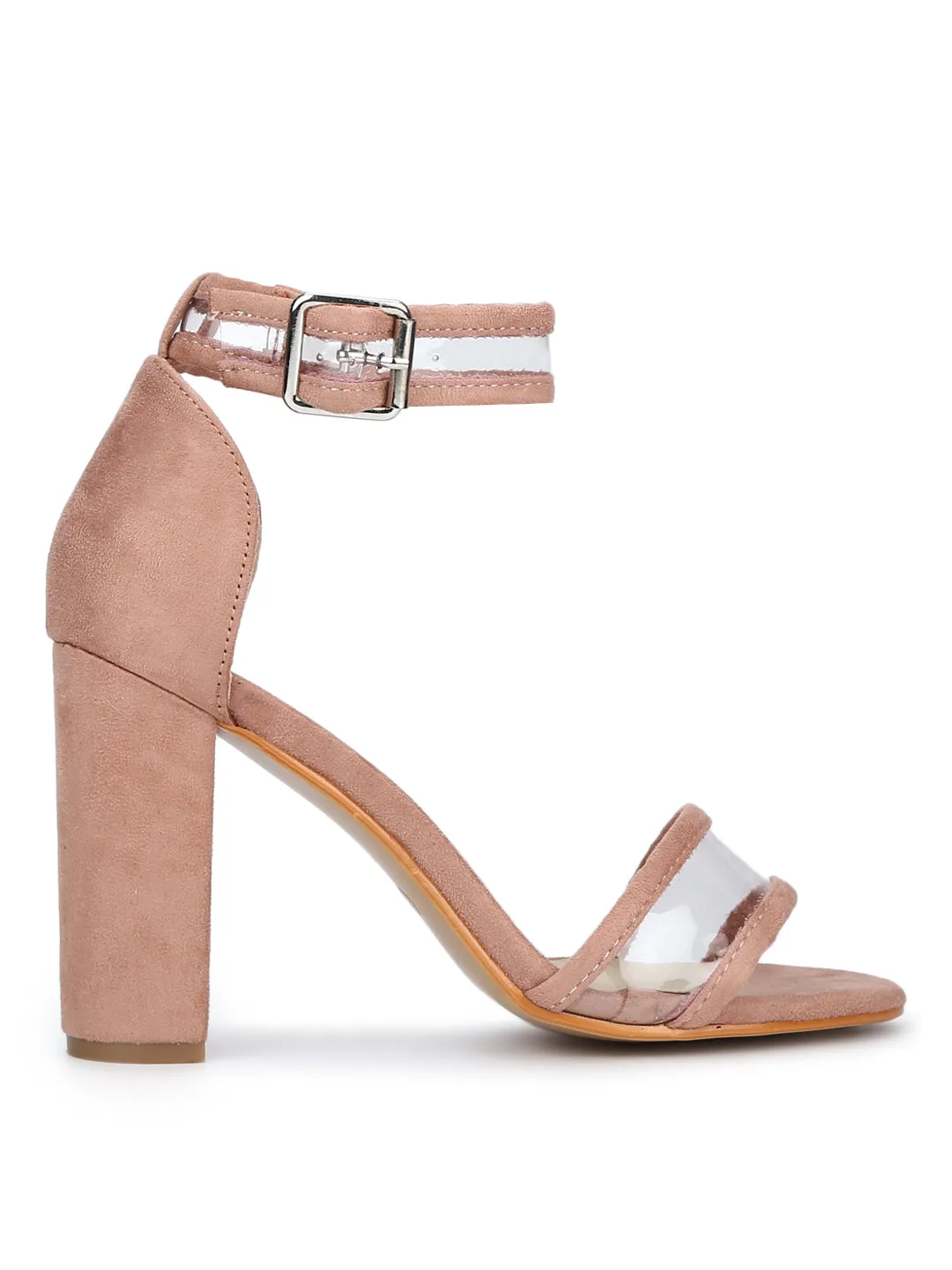 Nude Micro Perspex Clear Strap Block Heels