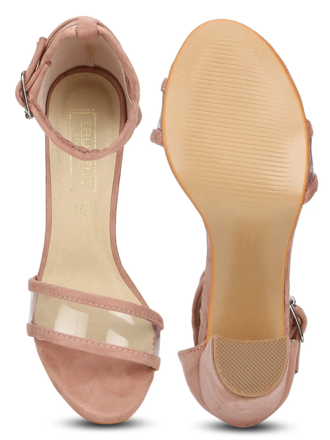 Nude Micro Perspex Clear Strap Block Heels