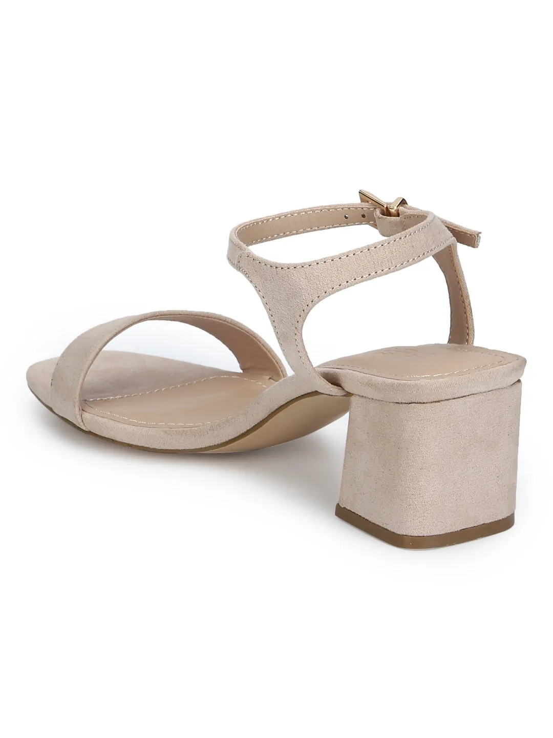 Nude Micro Thin Ankle Strap Low Block Heels