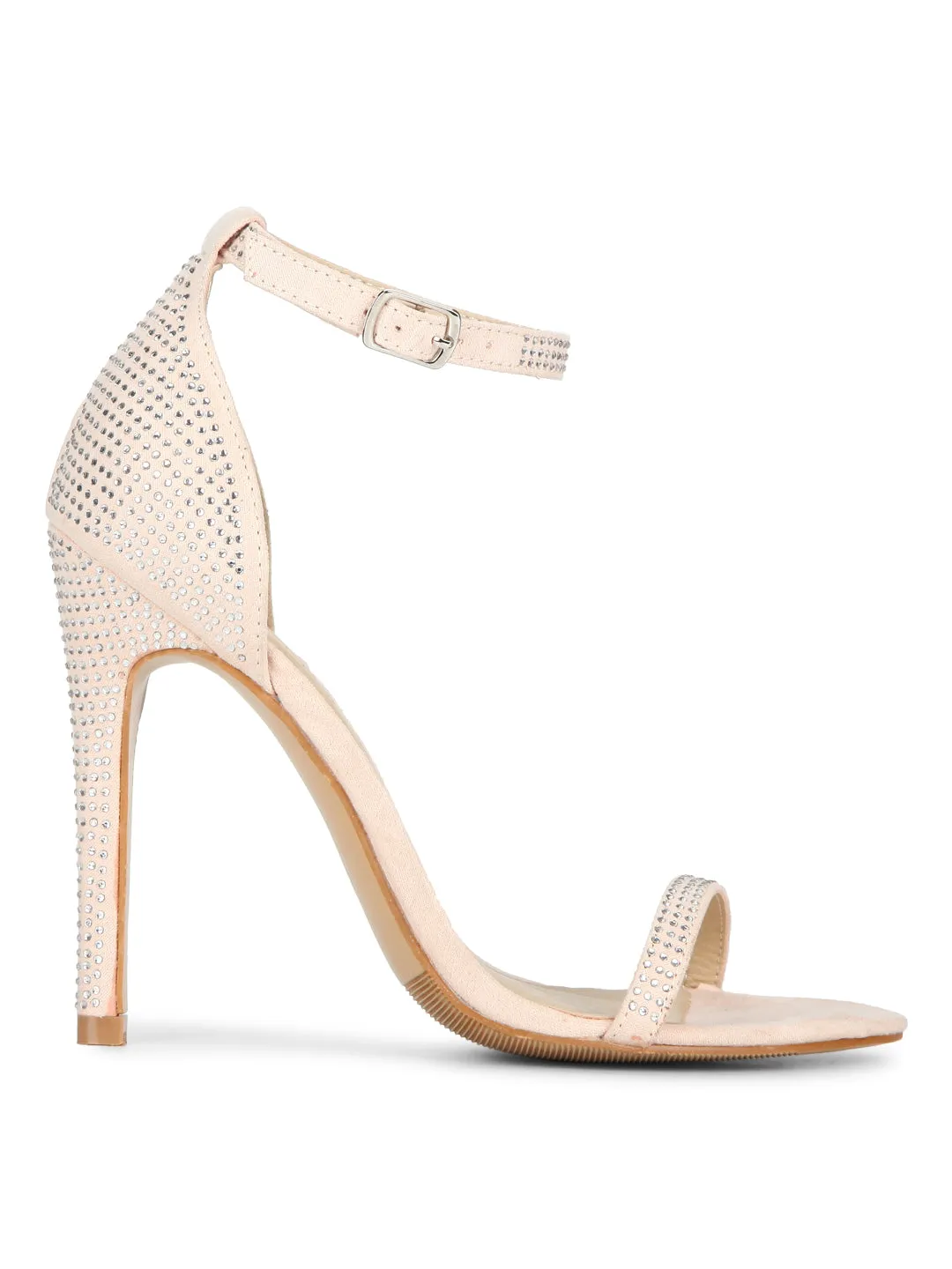 Nude Mircrofibre Diamante Ankle Strap Stiletto Heels