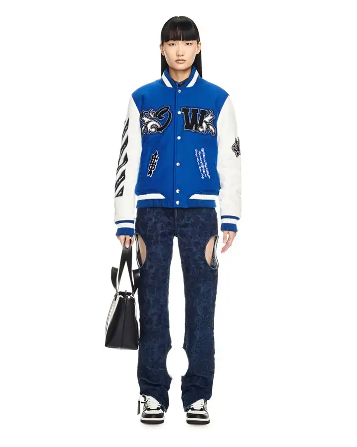 Varsity Jacket in Off White and Blue - William Jacket