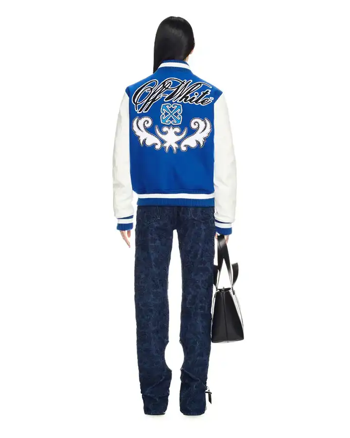 Varsity Jacket in Off White and Blue - William Jacket