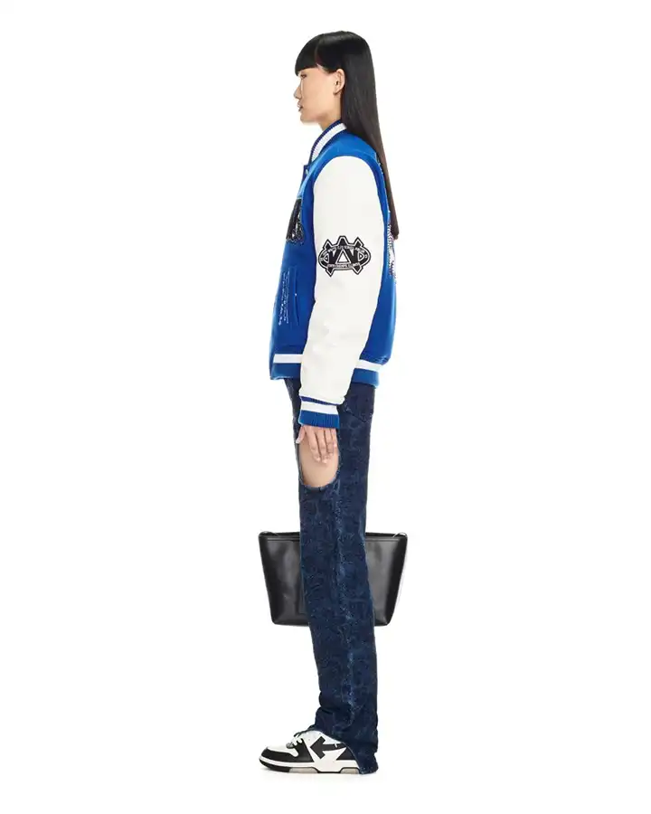 Varsity Jacket in Off White and Blue - William Jacket