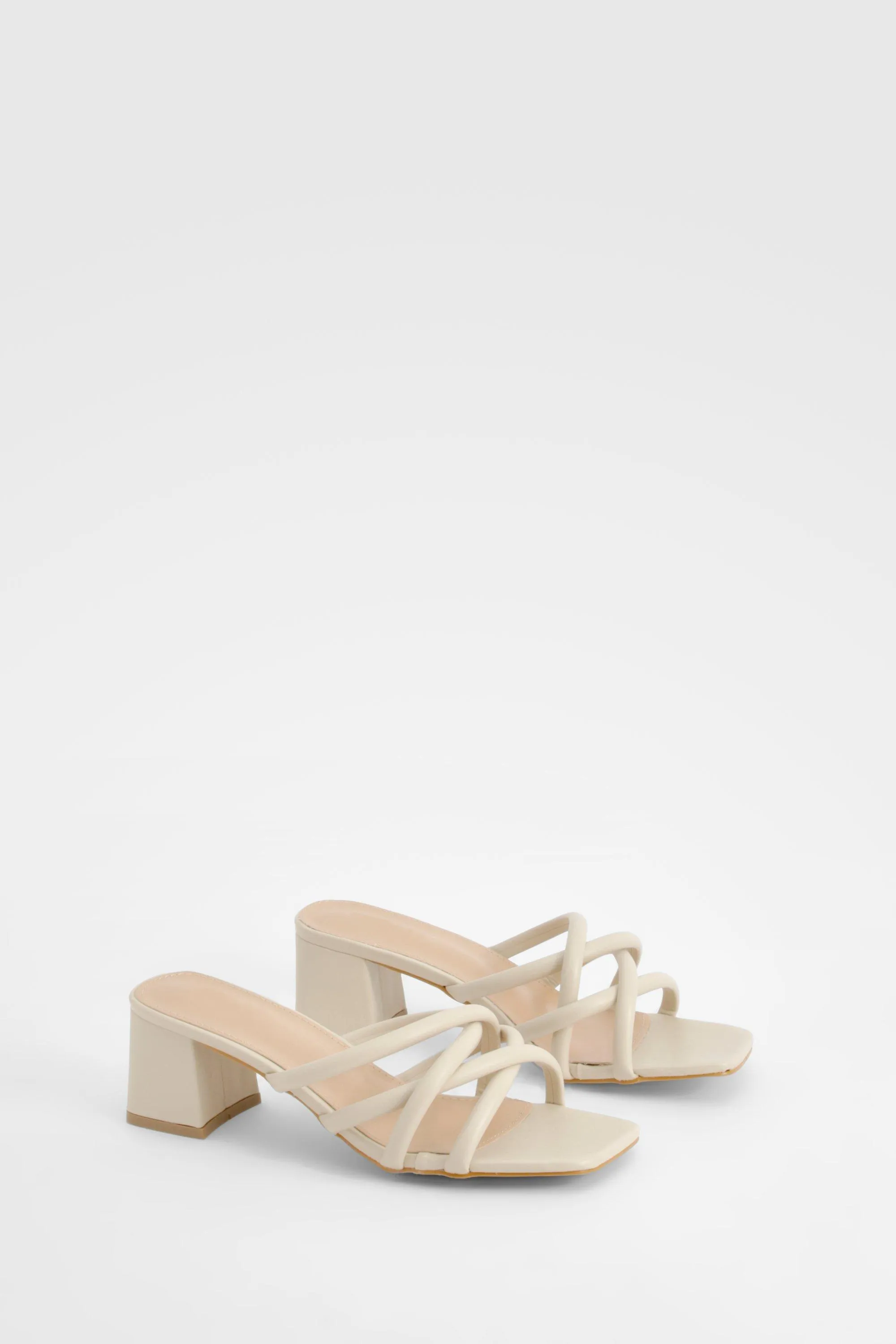 Padded Strappy Block Heeled Mules