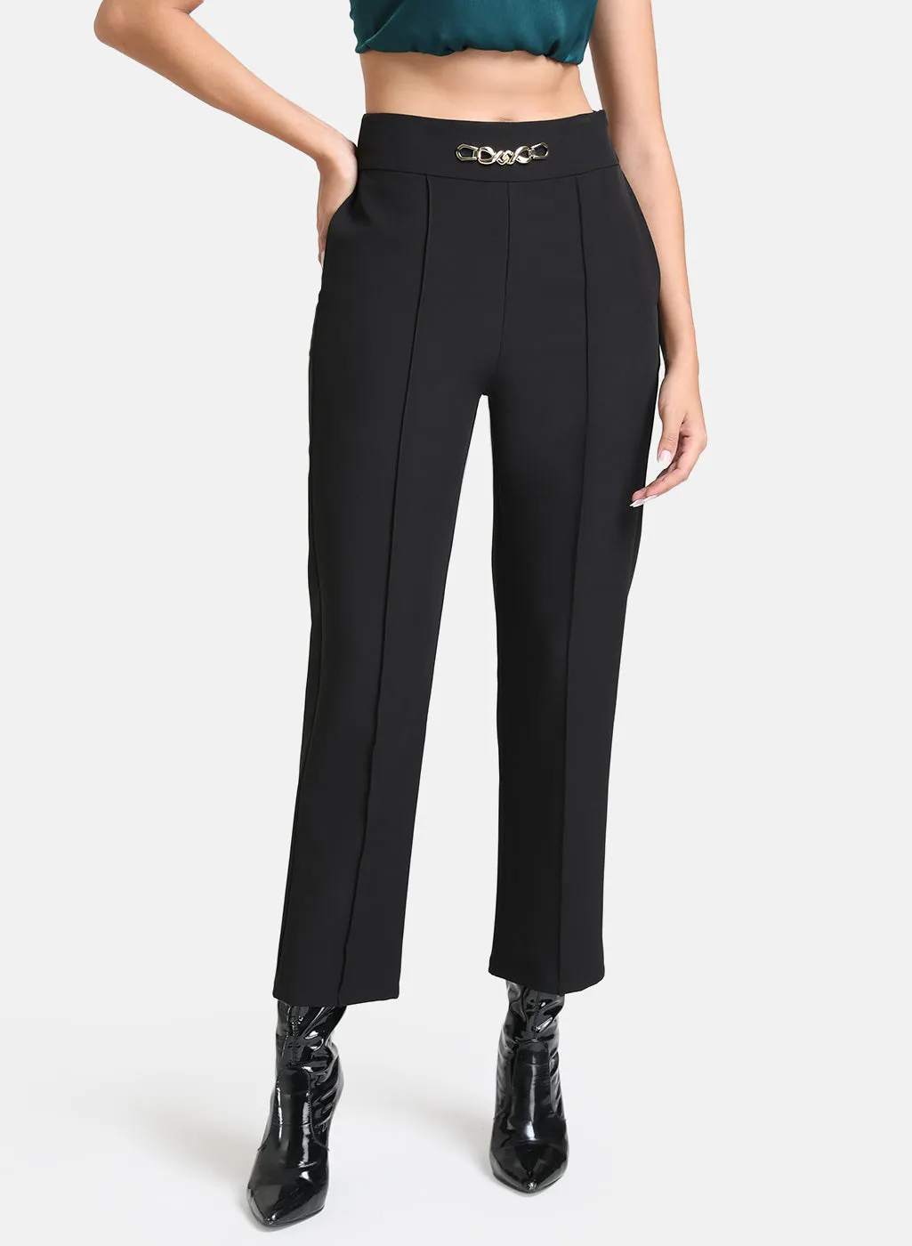 Pants with Metal Waist Trim