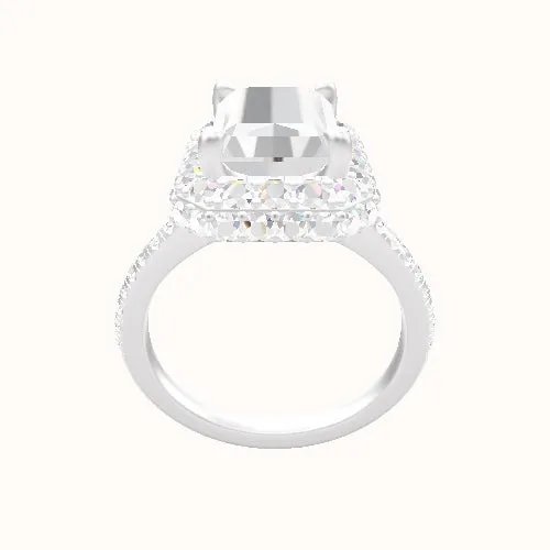 Pave Cathedral Engagement Ring With Low Set Waterfall Halo Head