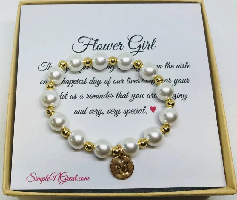 Pearl Elastic Gold Bracelet for Flower Girls