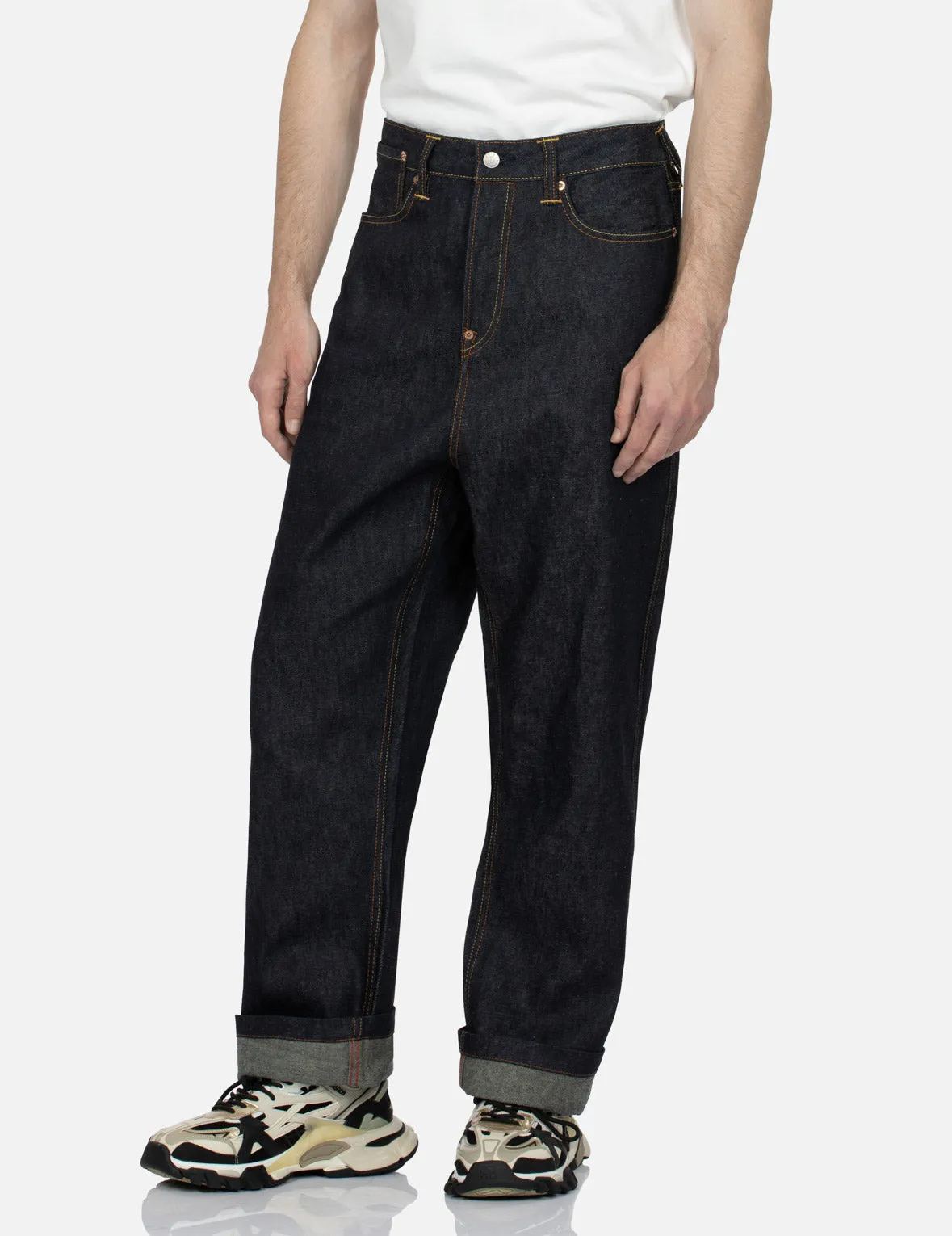 Pine-pattern Daicock Print with Crane and Logo Embroidery Wide Leg Jeans