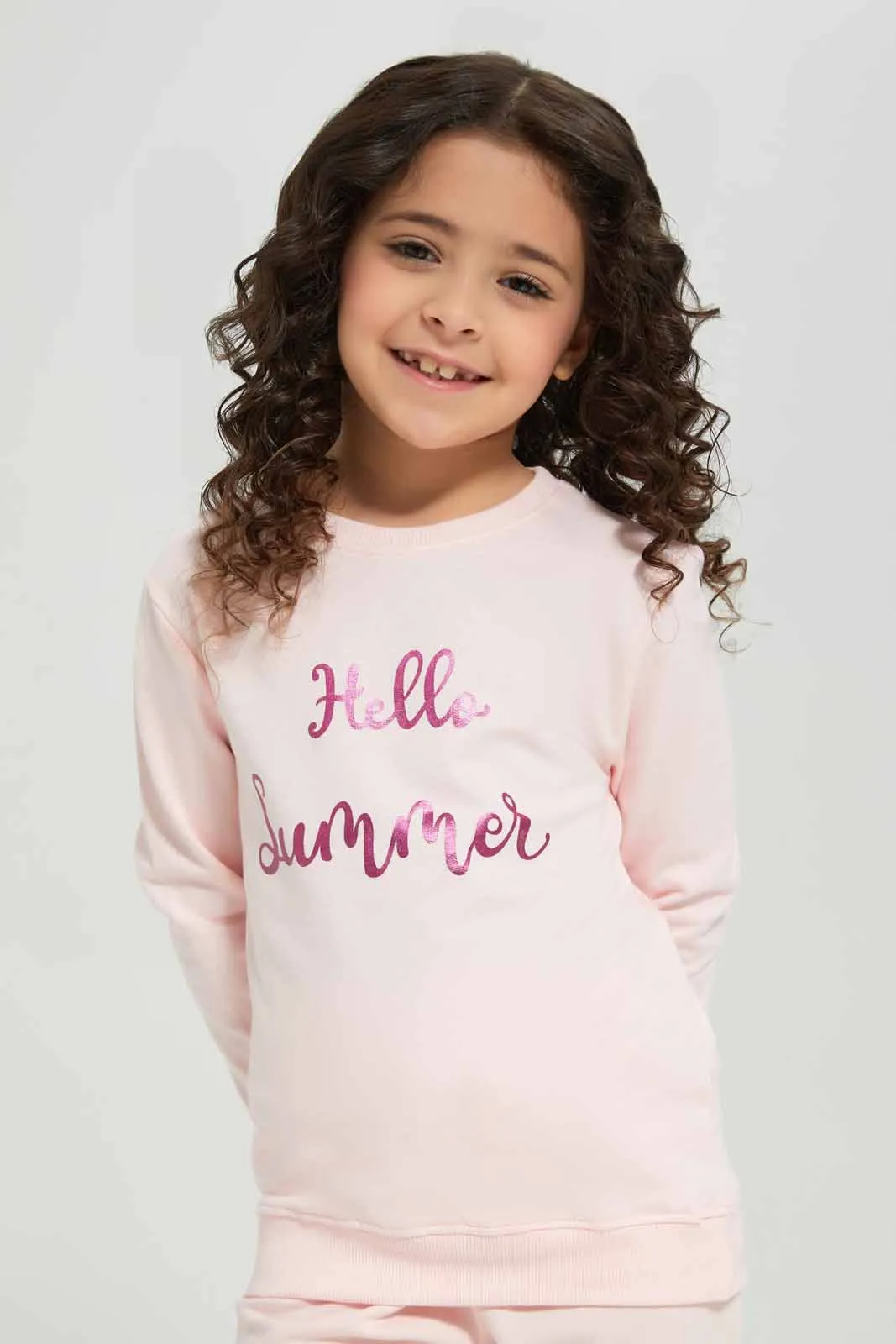 Pink Printed Sweatshirt For Girls