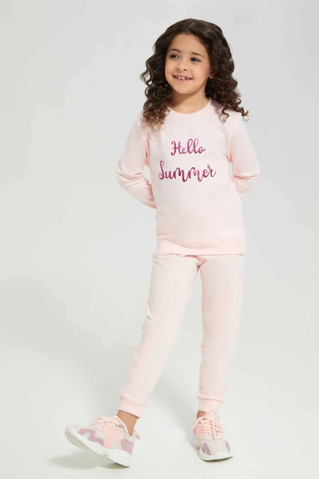 Pink Printed Sweatshirt For Girls