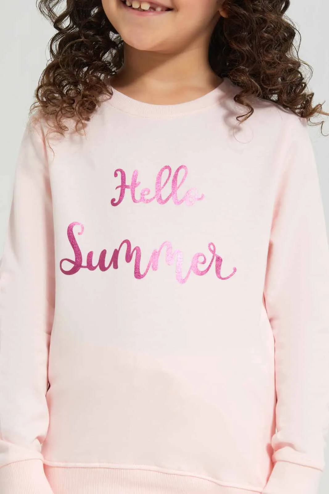 Pink Printed Sweatshirt For Girls