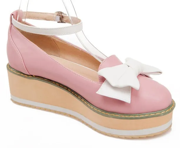 Pink White Bow Ballets Wedges Flats