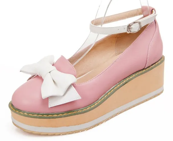 Pink White Bow Ballets Wedges Flats