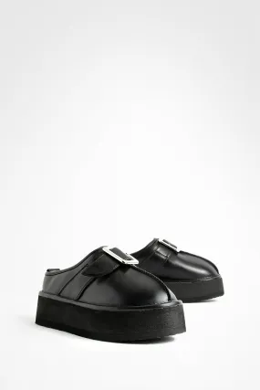 Platform Buckle Detail Pu Mules