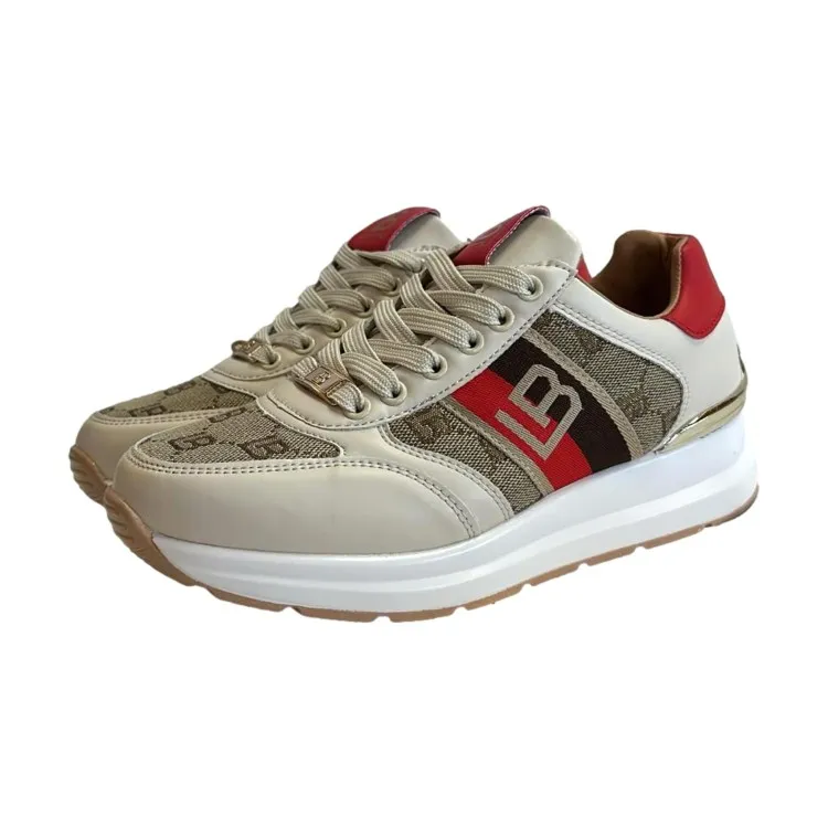 Platform Laura Biagiotti 8408 Beige Red Sneakers for Women