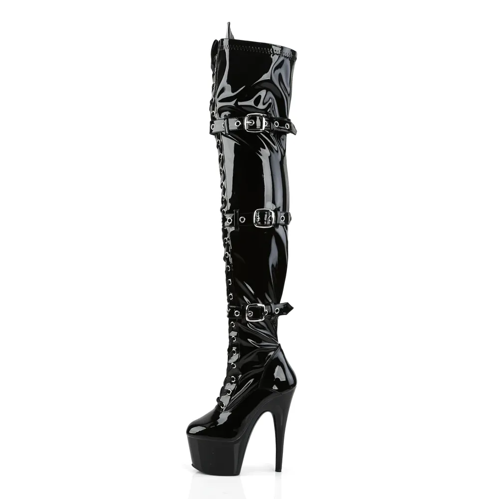 Thigh-High Buckled Platform Stiletto Boots