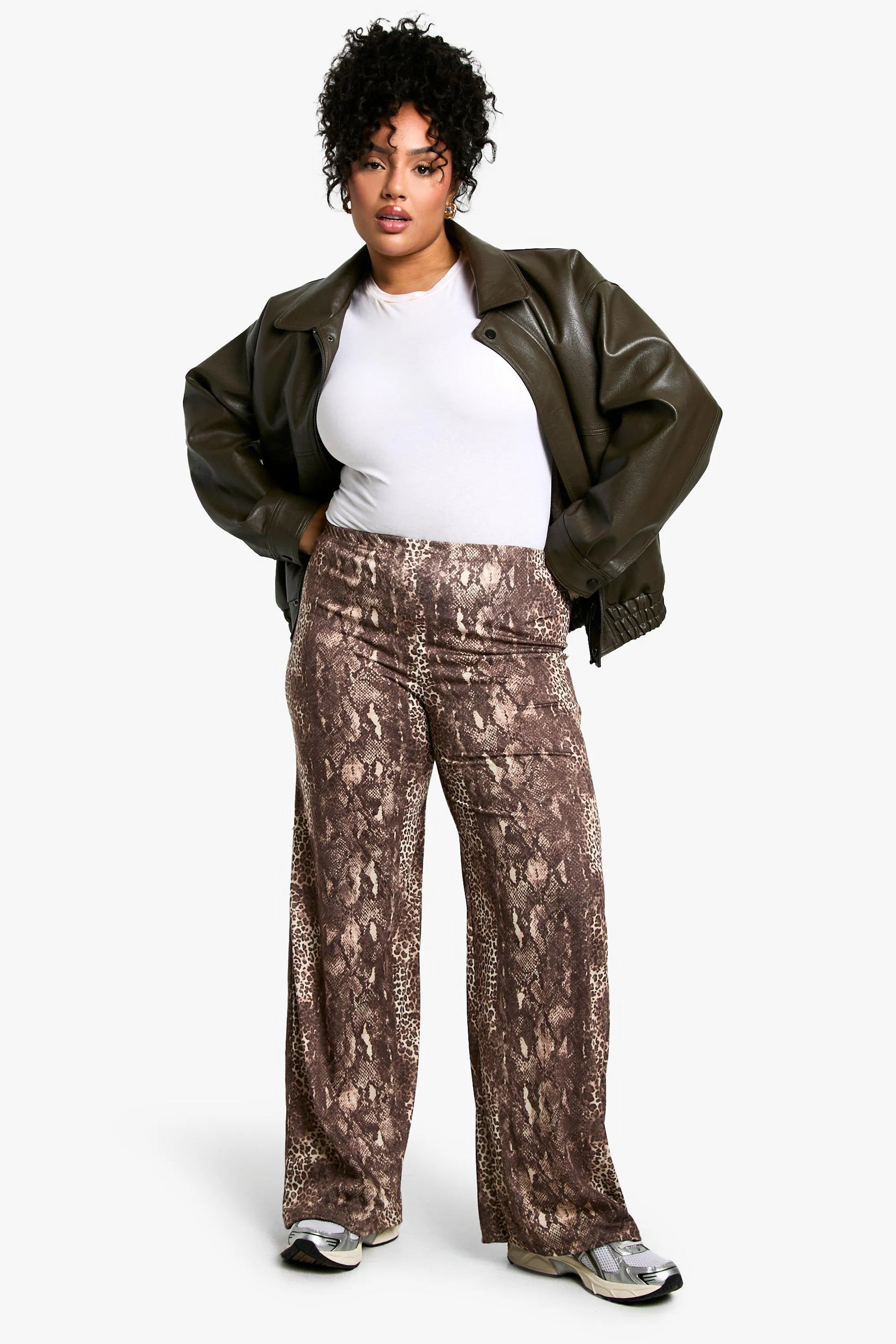 Plus Mixed Animal Print Wide Leg trousers