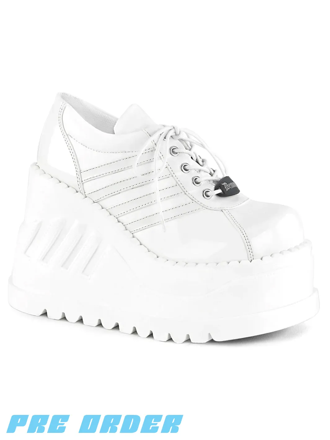 Pre Order White Vegan Leather Demonia Stomp-08 - Shop Now!