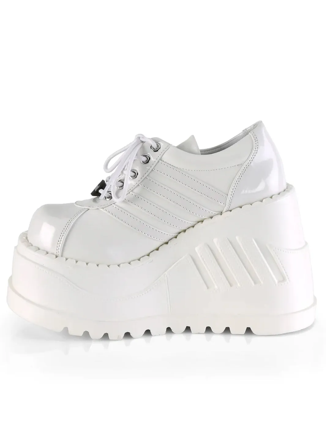 Pre Order White Vegan Leather Demonia Stomp-08 - Shop Now!