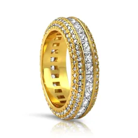 Princess Cut Channel Set Micro Pave CZ Eternity Band Ring in Gold